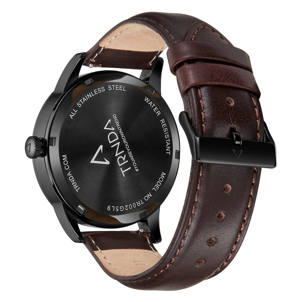 Trnda Men's Stainless Steel Black Watch, Leather Band | Trn-Ss43blk by i-watch