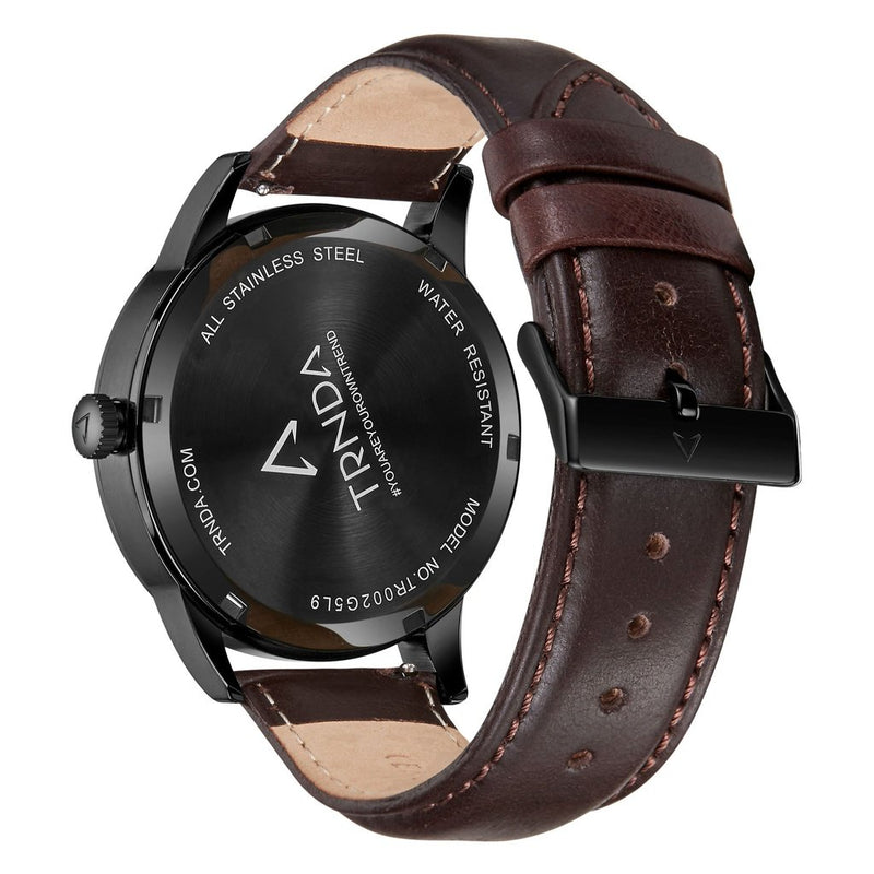 Trnda Men's Stainless Steel Black Watch, Leather Band | Trn-Ss43blk by i-watch