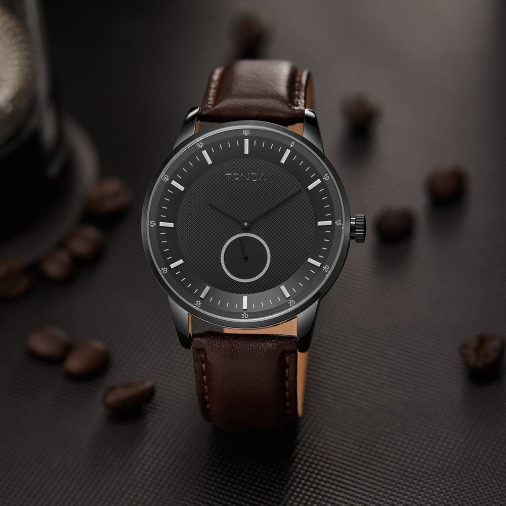 Trnda Men's Stainless Steel Watch, Brown Leather Band | Trnda-001 by i-watch