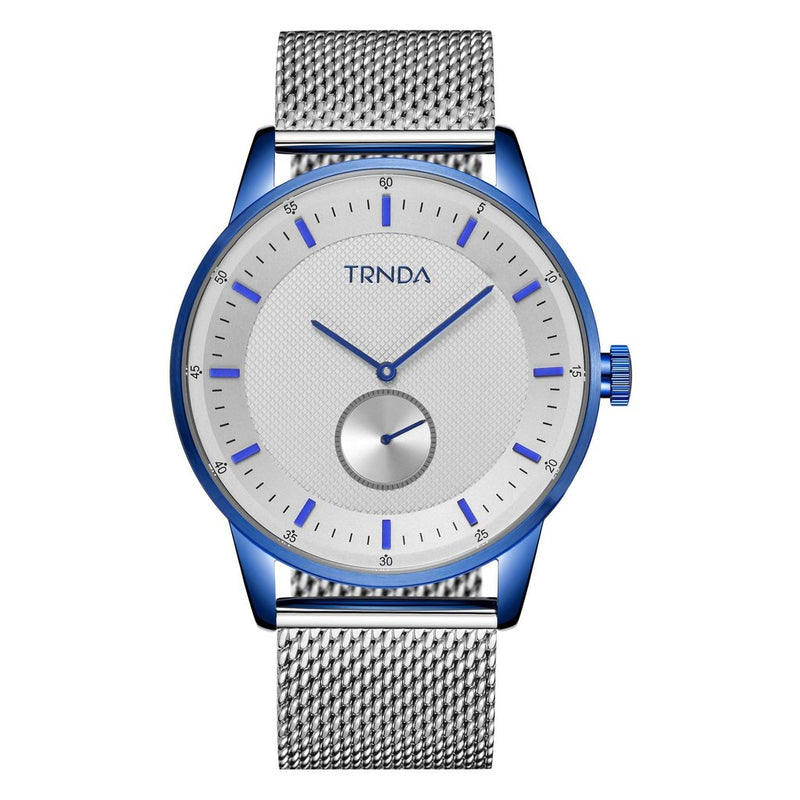 Trnda Men's Stainless Steel Blue Watch, Silver Mesh Band | Trnda-Bl43 by i-watch