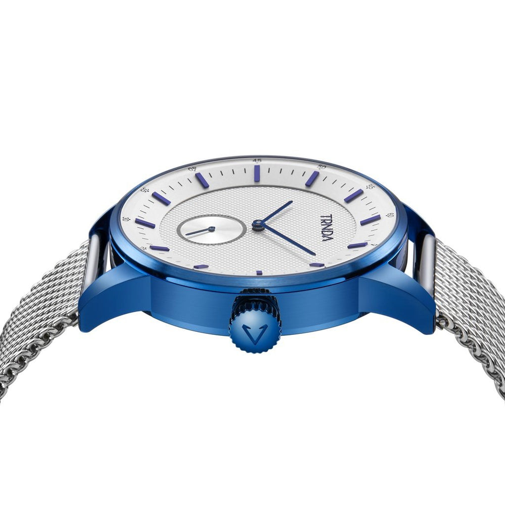Trnda Men's Stainless Steel Blue Watch, Silver Mesh Band | Trnda-Bl43 by i-watch