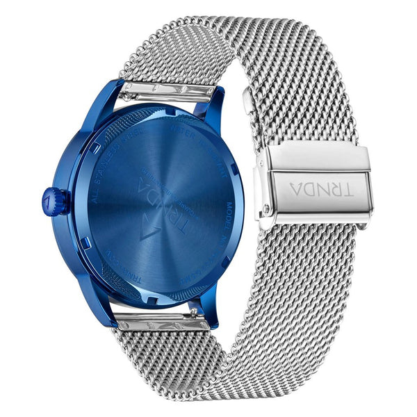 Trnda Men's Stainless Steel Blue Watch, Silver Mesh Band | Trnda-Bl43 by i-watch