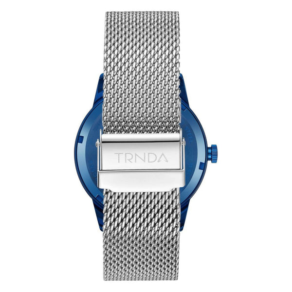Trnda Men's Stainless Steel Blue Watch, Silver Mesh Band | Trnda-Bl43 by i-watch