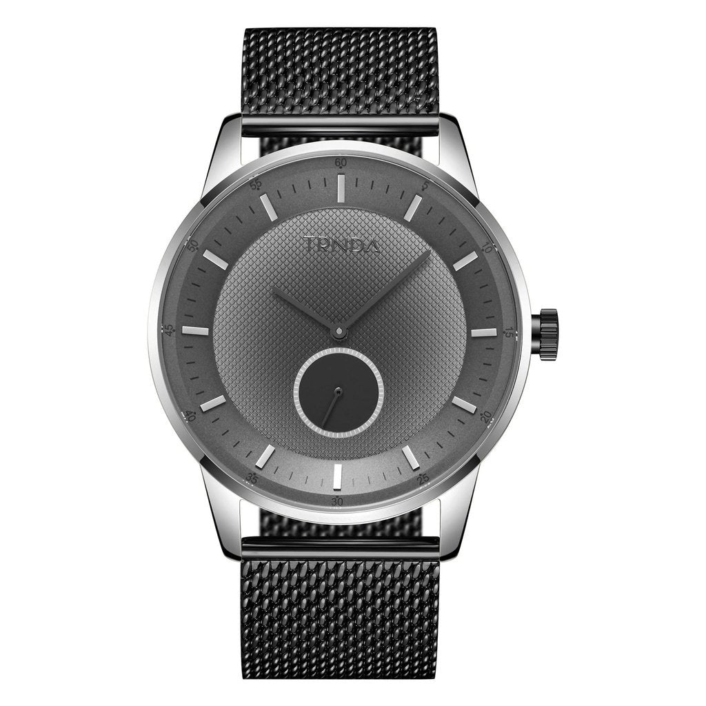 TRNDA STAINLESS STEEL MENS WATCH - ELEGANT GRADIENT DIAL & BLACK MESH BAND