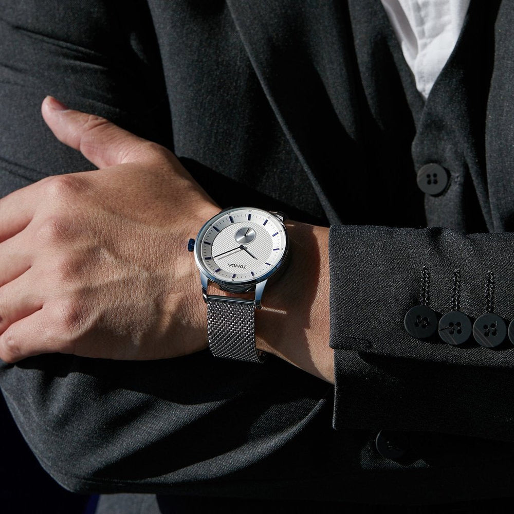 Trnda Men's Stainless Steel Blue Watch, Silver Mesh Band | Trnda-001 by i-watch