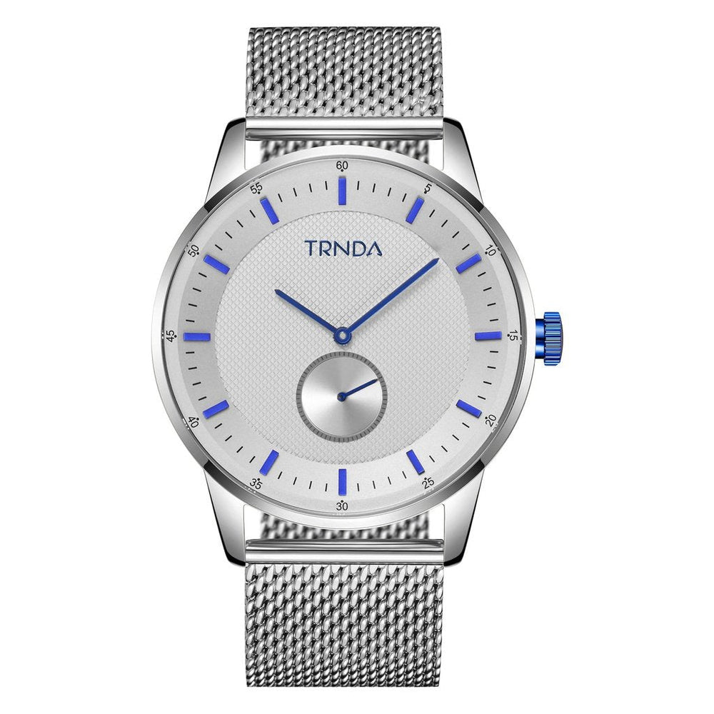Trnda Men's Stainless Steel Blue Watch, Silver Mesh Band | Trnda-001 by i-watch