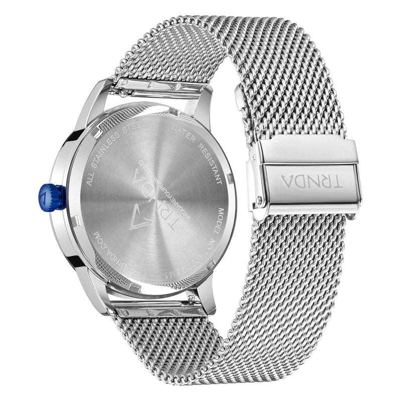 Trnda Men's Stainless Steel Blue Watch, Silver Mesh Band | Trnda-001 by i-watch