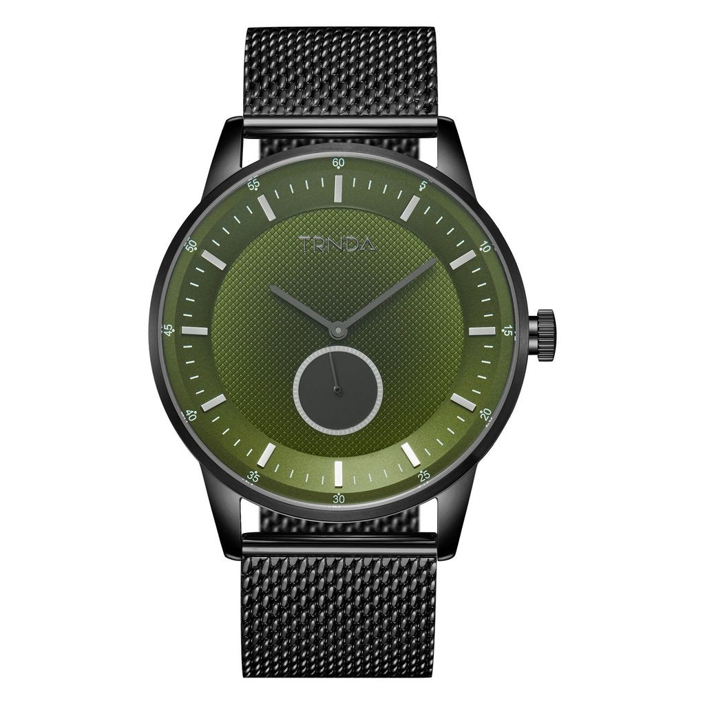 Trnda Men's Black Stainless Steel Watch, Seaweed Green Dial | Trn-43mm by i-watch