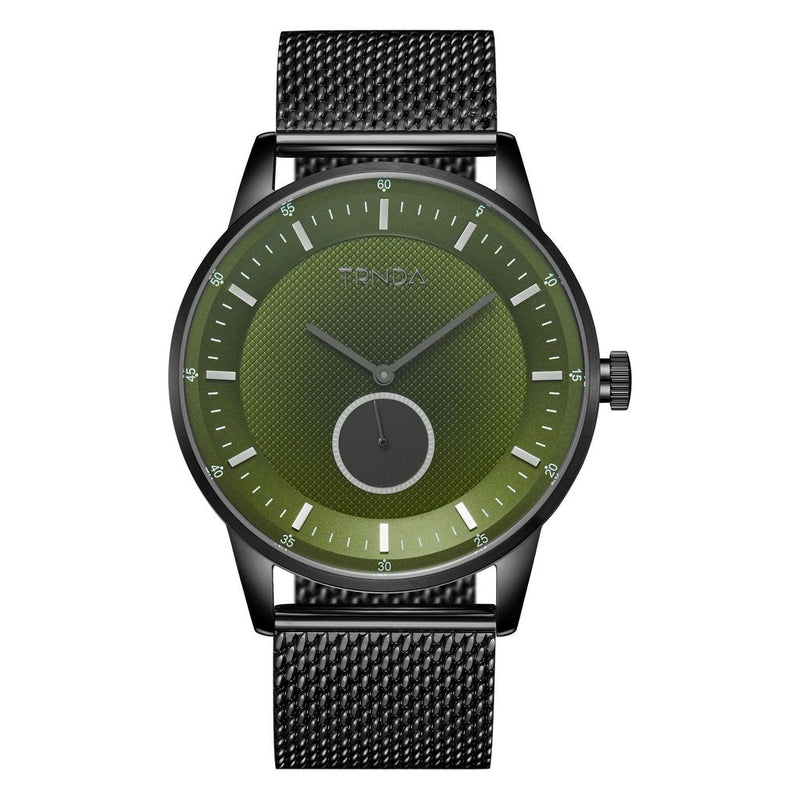 Trnda Men's Black Stainless Steel Watch, Seaweed Green Dial | Trn-43mm by i-watch