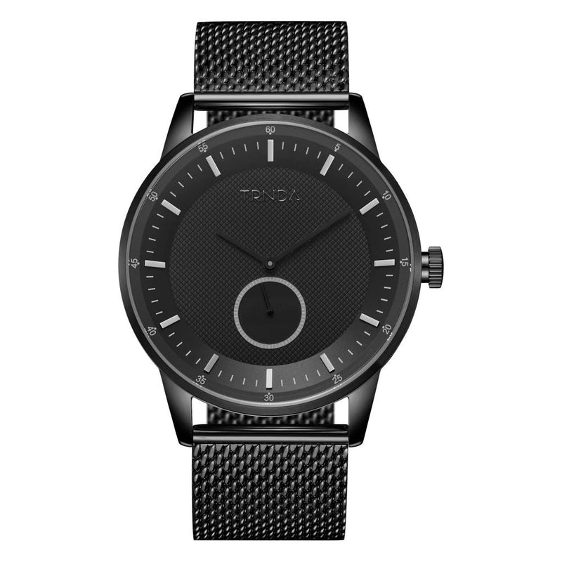 TRNDA STUNNING TIMEPIECE - TRENDY BLACK STAINLESS STEEL MEN'S WATCH with MESH BAND & UNIQUE DIAL