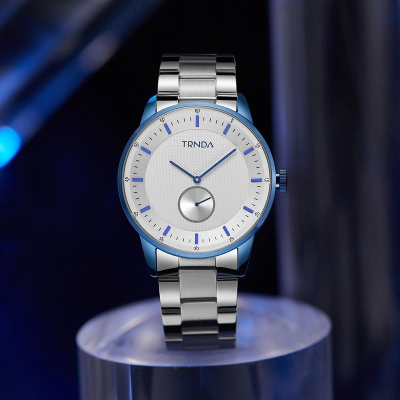Trnda Men's Stainless Steel Blue Watch, Silver Dial | Trn-W43b by i-watch