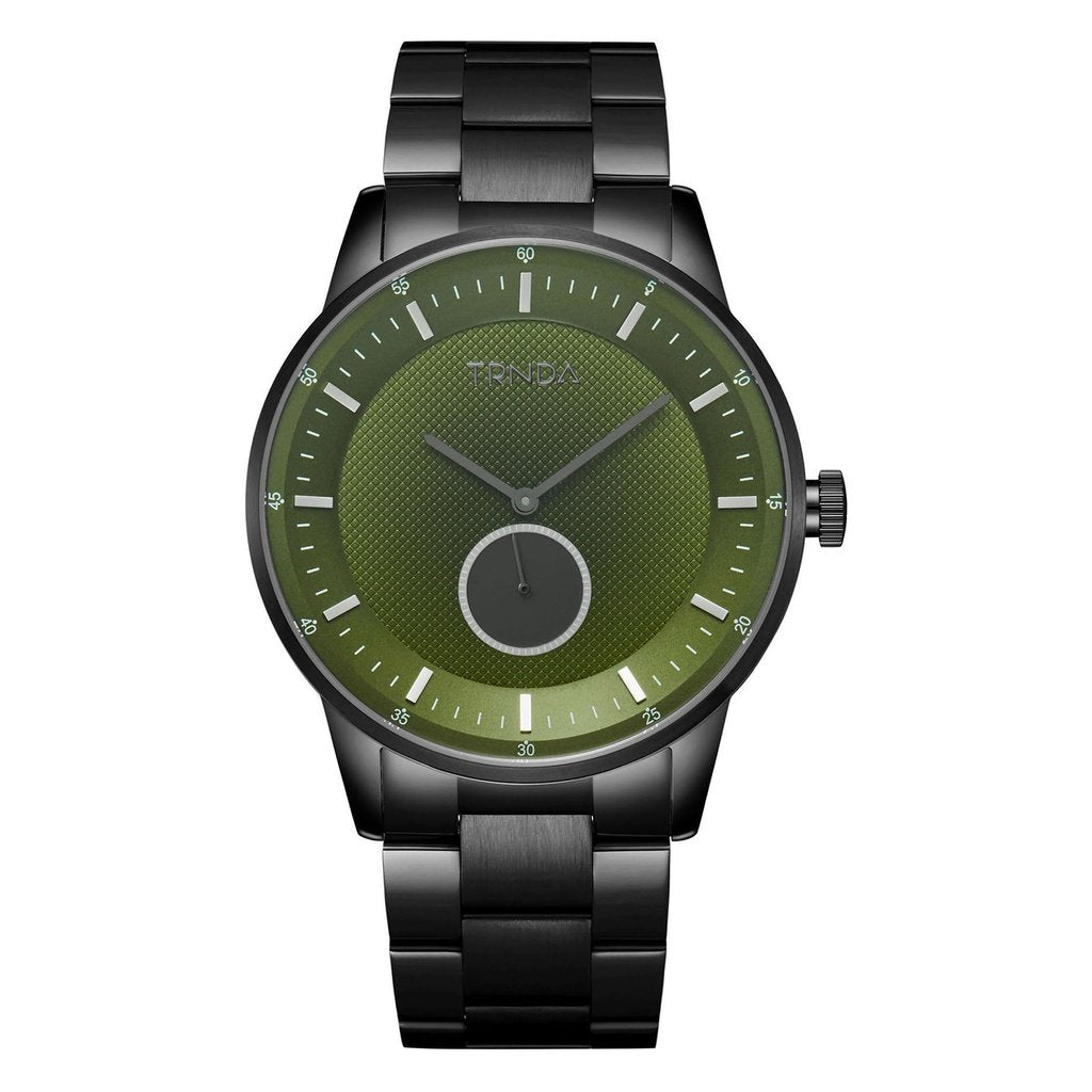 TRNDA MEN'S STAINLESS STEEL WATCH - TIMELESS BLACK & SEAWEED GREEN DIAL FASHION STATEMENT