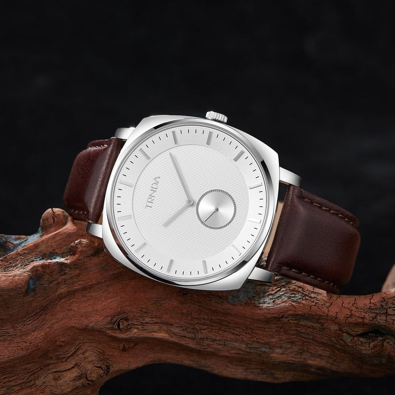 Trnda Men's Stainless Steel Square Watch, Brown Leather | Trn45s by i-watch