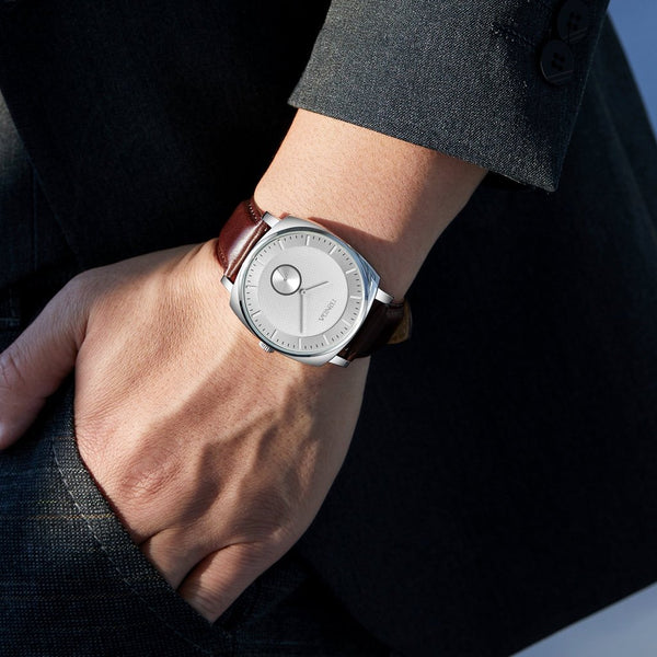 Trnda Men's Stainless Steel Square Watch, Brown Leather | Trn45s by i-watch