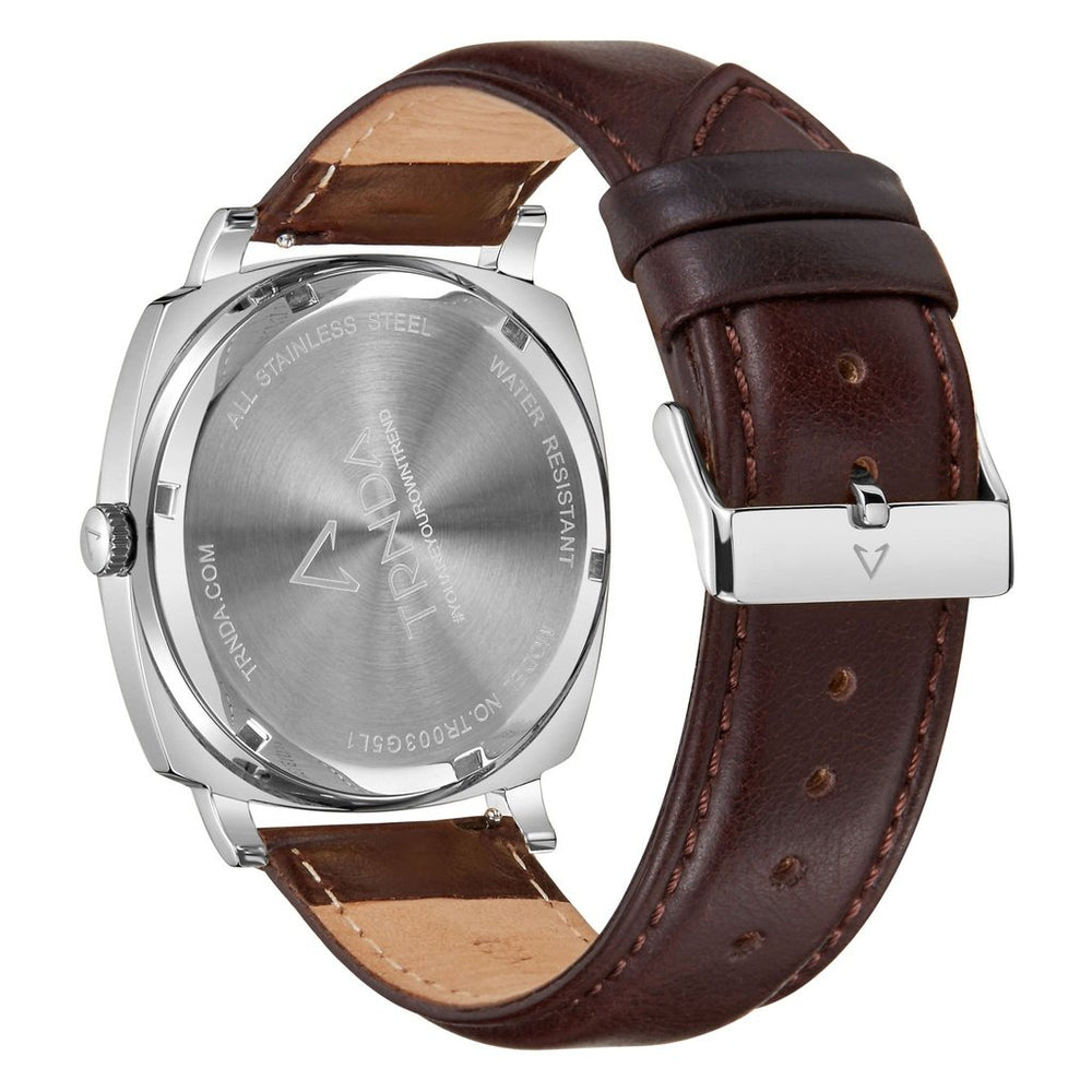 Trnda Men's Stainless Steel Square Watch, Brown Leather | Trn45s by i-watch