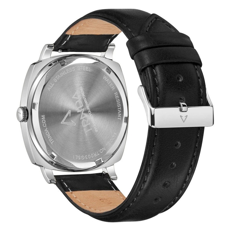 Trnda Men's Stainless Steel Watch, Black Leather Band | Tr45s by i-watch