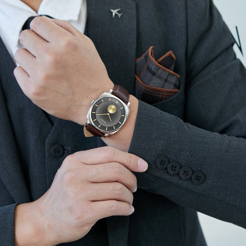 Trnda Men's Stainless Steel Watch, Brown Leather Band | Trn-Ss45-Br by i-watch