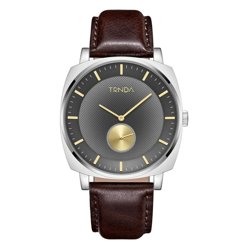 Trnda Men's Stainless Steel Watch, Brown Leather Band | Trn-Ss45-Br by i-watch