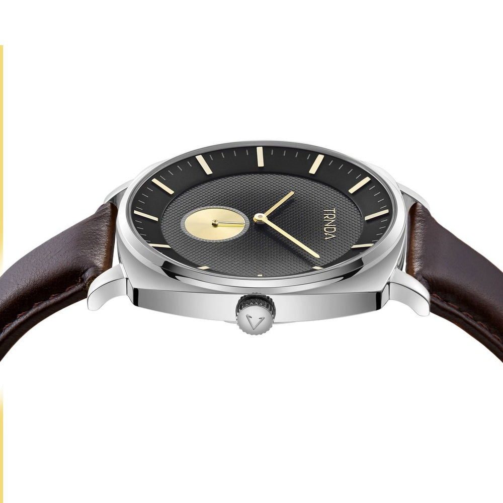 Trnda Men's Stainless Steel Watch, Brown Leather Band | Trn-Ss45-Br by i-watch