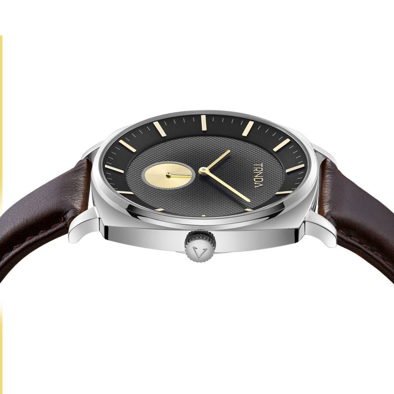 Trnda Men's Stainless Steel Watch, Brown Leather Band | Trn-Ss45-Br by i-watch