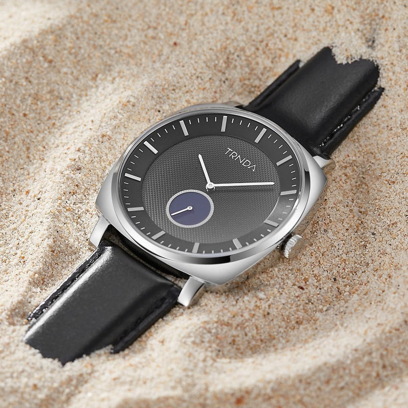 Trnda Men's Stainless Steel Watch, Black Leather Band | Trnda45mm by i-watch