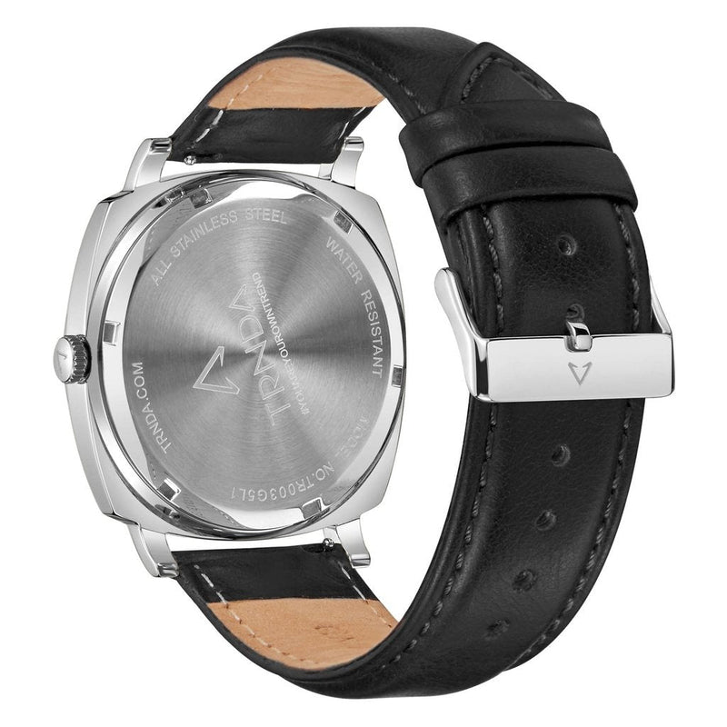 Trnda Men's Stainless Steel Watch, Black Leather Band | Trnda45mm by i-watch