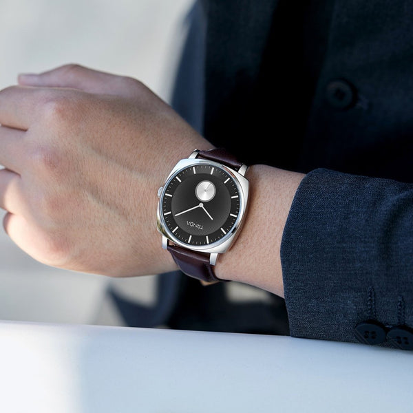 Trnda Men's Stainless Steel Watch, Brown Leather Band | Tr45mmss by i-watch