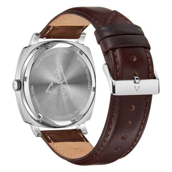 Trnda Men's Stainless Steel Watch, Brown Leather Band | Tr45mmss by i-watch