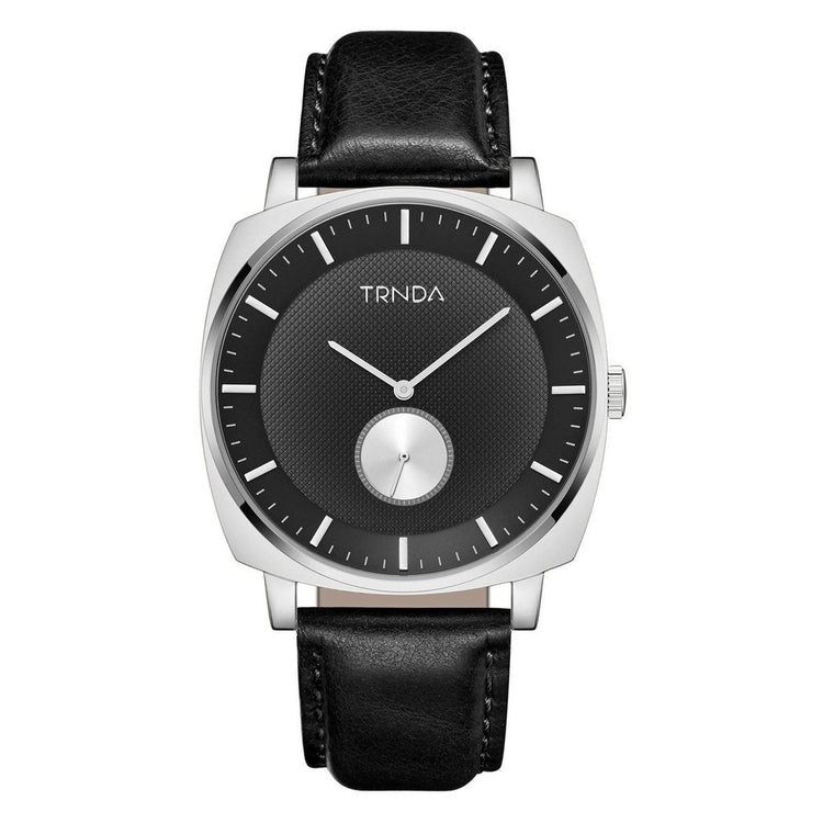 TRNDA STAINLESS STEEL SQUARE MEN'S WATCH - ELEGANT GRADIENT DIAL & BLACK LEATHER BAND