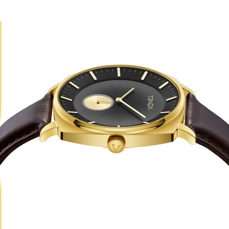 Trnda Men's Gold Stainless Steel Watch, Brown Leather | Trn-001 by i-watch