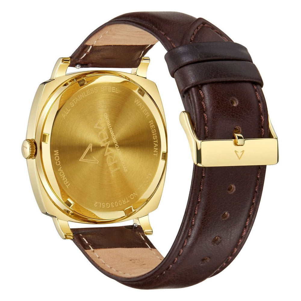 Trnda Men's Gold Stainless Steel Watch, Brown Leather | Trn-001 by i-watch