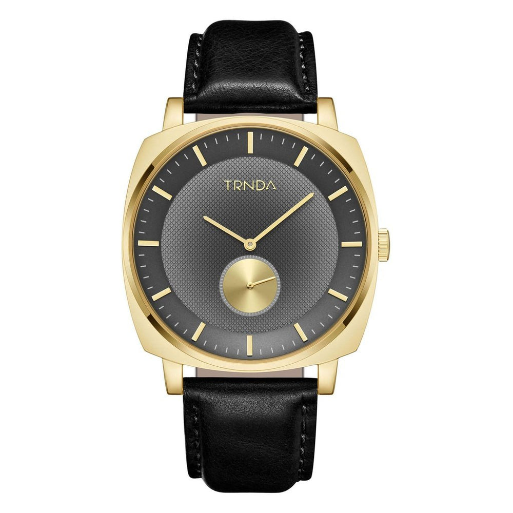 Trnda Men's Gold Stainless Steel Watch, Black Leather Band | Trn-Ss45 by i-watch