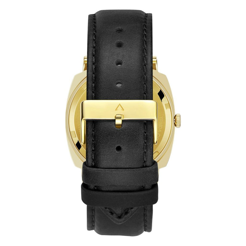 Trnda Men's Gold Stainless Steel Watch, Black Leather Band | Trn-Ss45 by i-watch