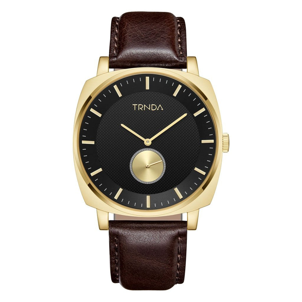 Trnda Men's Stainless Steel Gold Watch, Brown Leather | Trn45mbl by i-watch