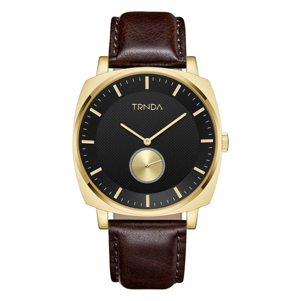 Trnda Men's Stainless Steel Gold Watch, Brown Leather | Trn45mbl by i-watch