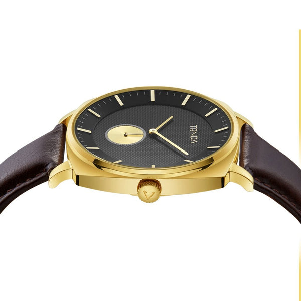 Trnda Men's Stainless Steel Gold Watch, Brown Leather | Trn45mbl by i-watch