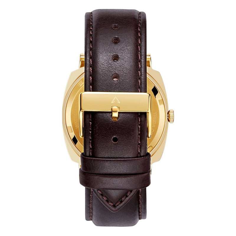 Trnda Men's Stainless Steel Gold Watch, Brown Leather | Trn45mbl by i-watch