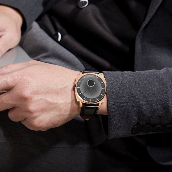 Trnda Men's Rose Gold Stainless Steel Watch, Black Leather | Trn045mm by i-watch