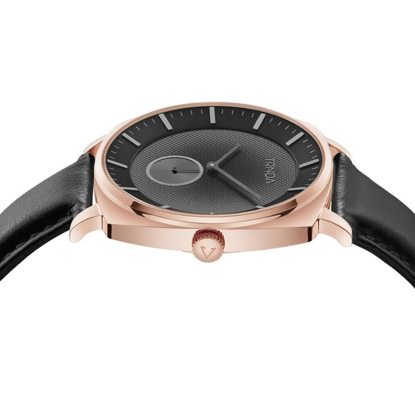 Trnda Men's Rose Gold Stainless Steel Watch, Black Leather | Trn045mm by i-watch