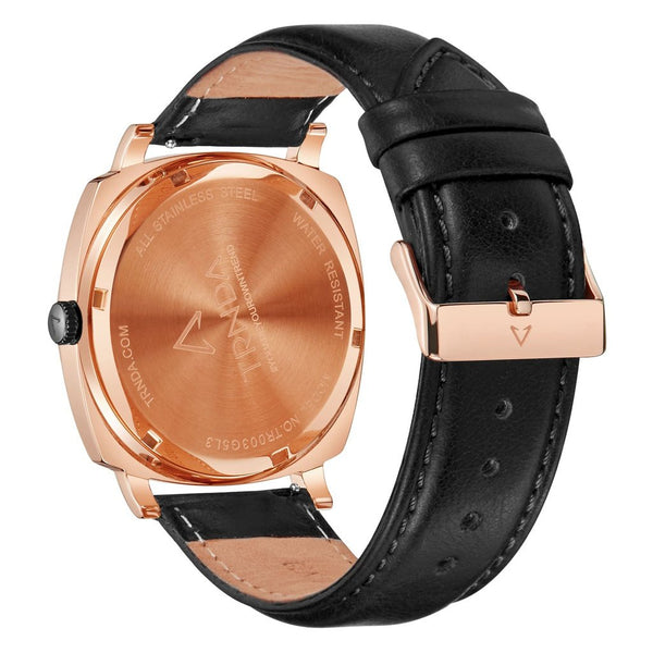 Trnda Men's Rose Gold Stainless Steel Watch, Black Leather | Trn045mm by i-watch