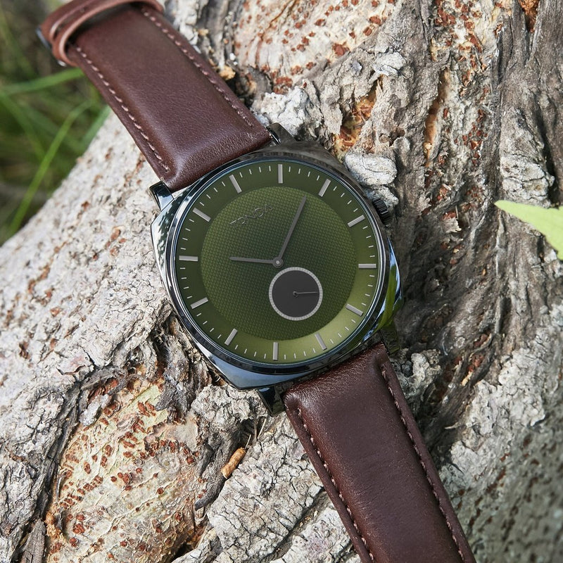 Trnda Men's Stainless Steel Black Watch, Brown Leather | Trn45bdg by i-watch