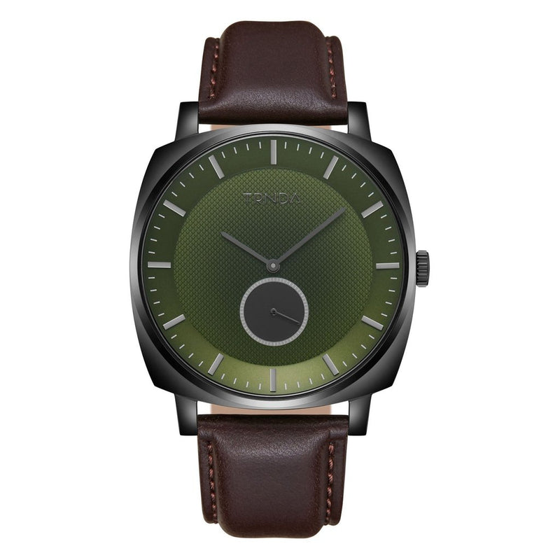Trnda Men's Stainless Steel Black Watch, Brown Leather | Trn45bdg by i-watch