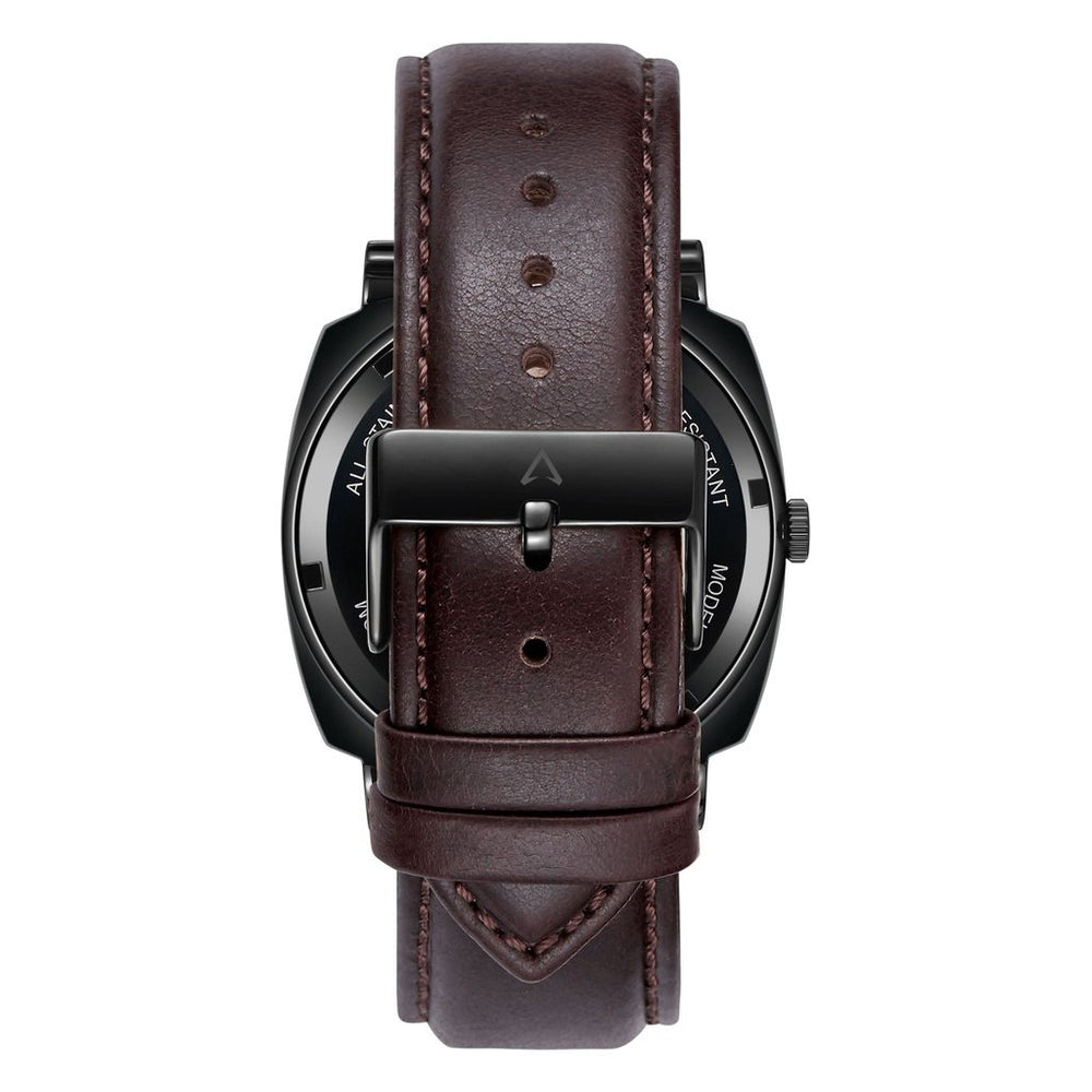 Trnda Men's Stainless Steel Black Watch, Brown Leather | Tr45bl by i-watch