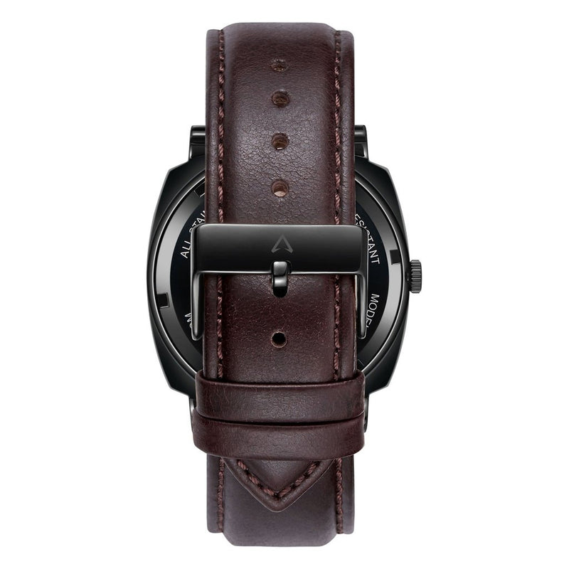 Trnda Men's Stainless Steel Black Watch, Brown Leather | Tr45bl by i-watch