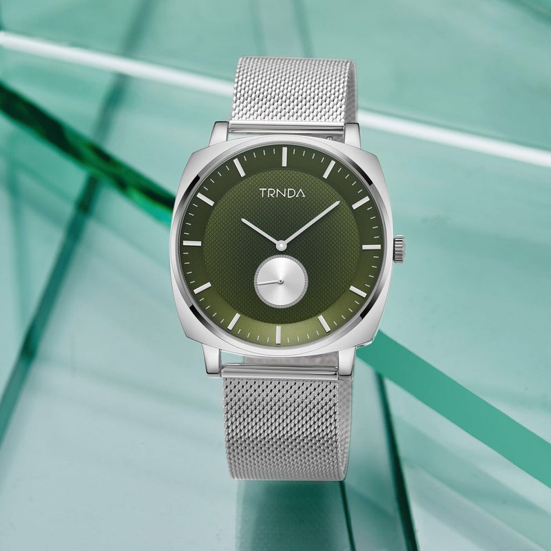 Trnda Men's Silver Stainless Steel Watch, Seaweed Green Dial | Trn45mm by i-watch