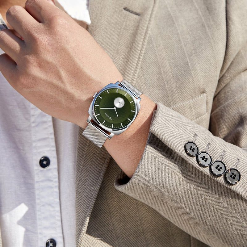 Trnda Men's Silver Stainless Steel Watch, Seaweed Green Dial | Trn45mm by i-watch