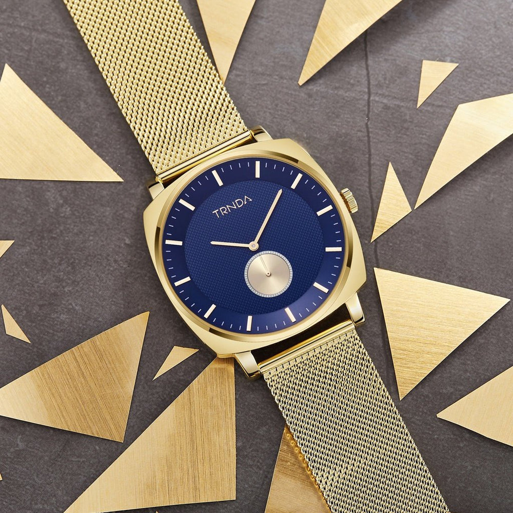 Trnda Men's Gold Stainless Steel Watch, Blue Dial | Trn-45mm-Gd by i-watch