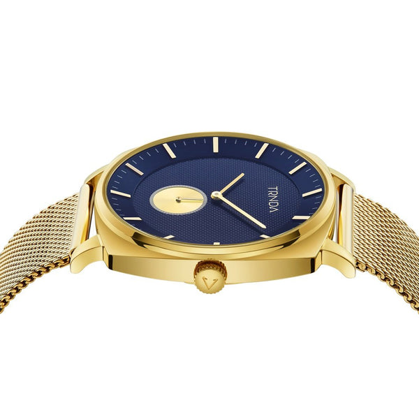 Trnda Men's Gold Stainless Steel Watch, Blue Dial | Trn-45mm-Gd by i-watch