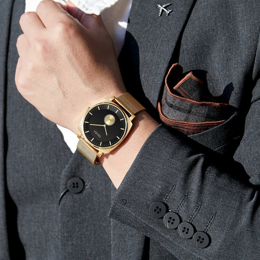 Trnda Men's Gold Stainless Steel Watch, Black Dial | Trn-Ss45g by i-watch