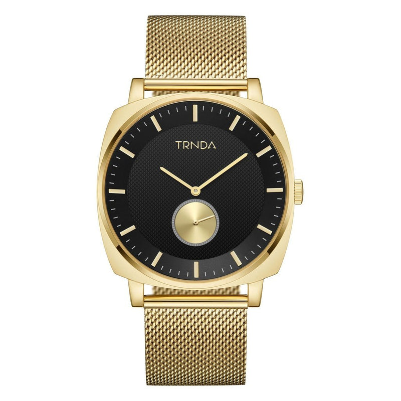 Trnda Men's Gold Stainless Steel Watch, Black Dial | Trn-Ss45g by i-watch